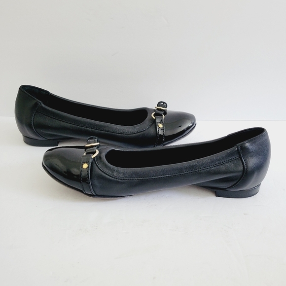 NEW AGL Monika Buckled Cap Toe Black Leather Ballet Flats - Picture 1 of 7